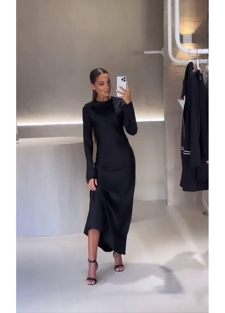 Черное праздничный платье женское праздничное макси шелковое приталенное на молнии No Brand однотонное