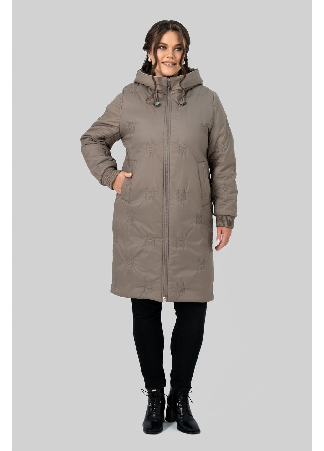 Коричневая зимняя женское зимнее пальто юстина прямого силуэта с капюшоном all posa (ap102571p) A'll Posa