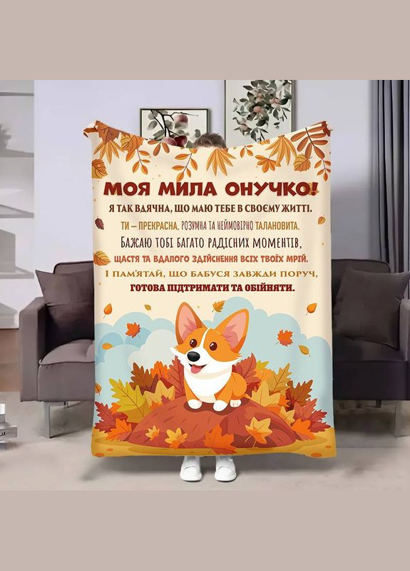 Плед 3D с пожеланиями для внучки Внучке Корги 30694 180х215 см FlexDress (364766523)