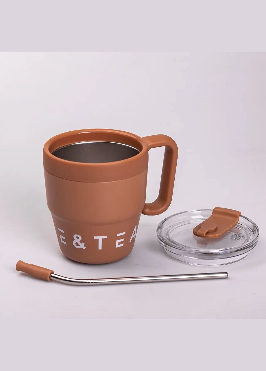 Термочашка Coffee & Tea з трубочкою коричнева Yiwu (321971794)