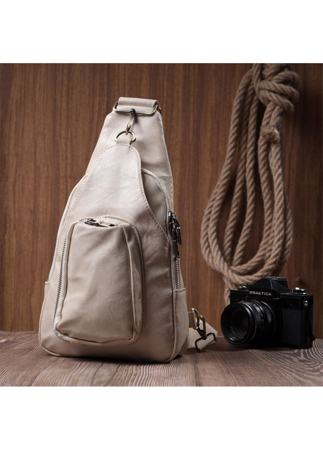 Стильна жіноча сумка з екошкіри з акцентом на текстильну лямку 18х33х10 см Vintage (315870163)