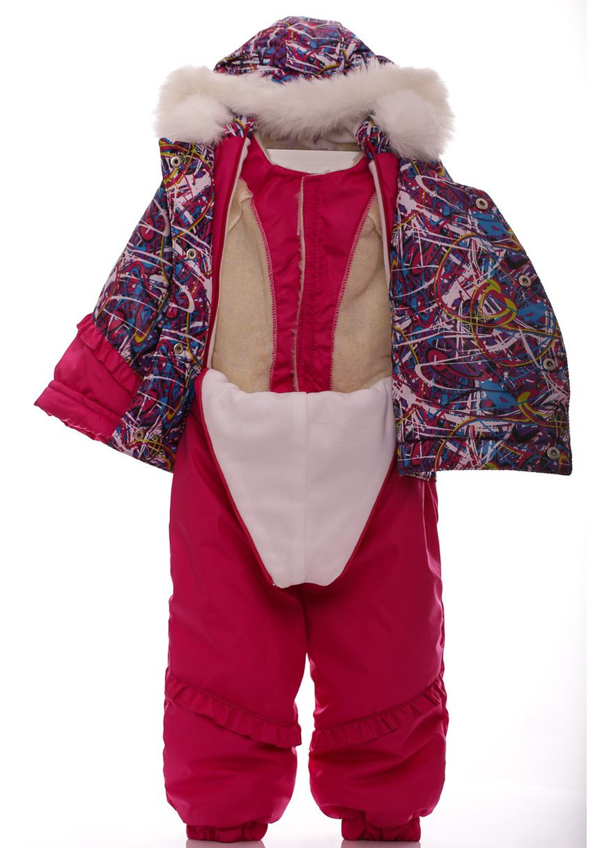 Рожевий зимній комбінезон для дівчинки на холлофайбері рюша малиновий 104 см (28693) BABYKROHA