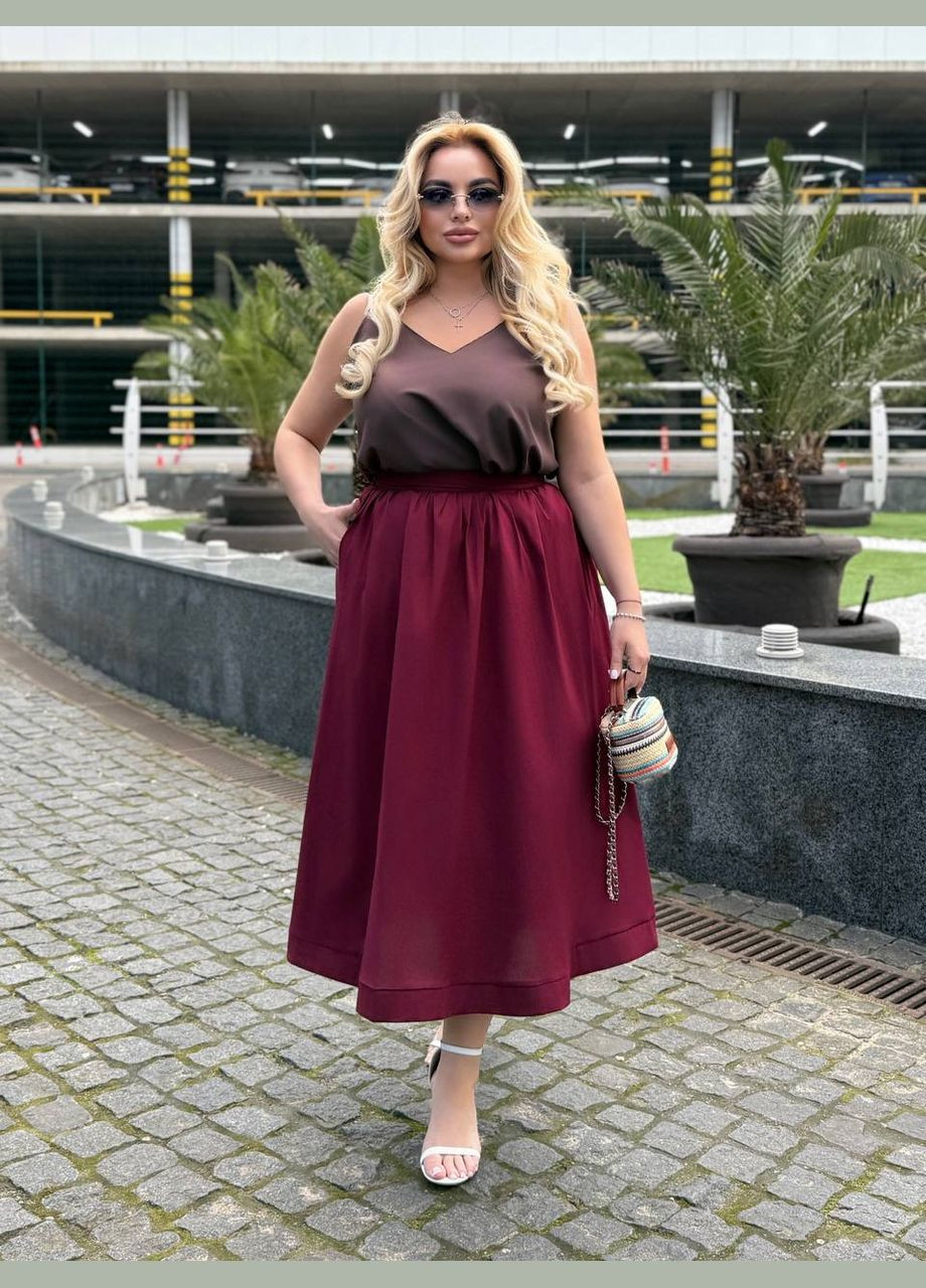 Бордовая офисная, повседневная, кэжуал однотонная юбка женская Style Point