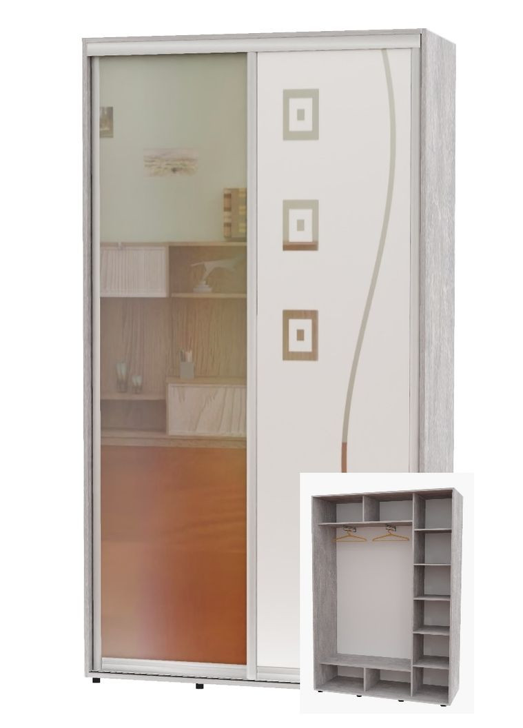 Шкаф-купе двухдверный 160*45*240 Индастриал Зеркало/Зеркало с пескоструйным рисунком Алекса (360462046)