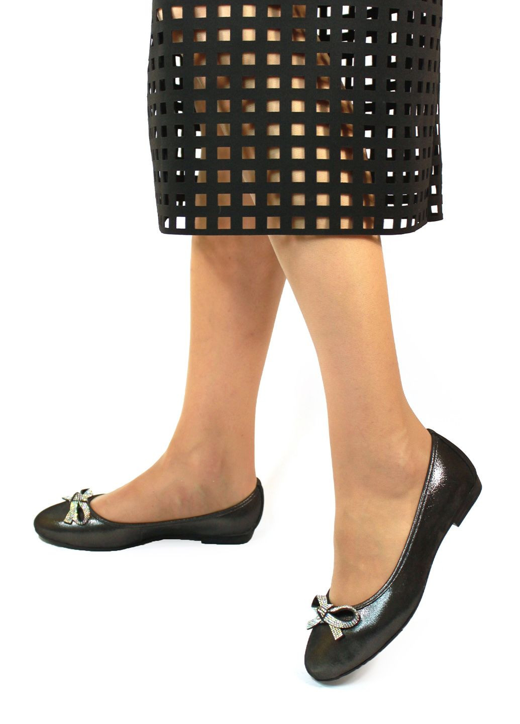 Женские женские балетки It-Girl | графитовые бант натуральная кожа (315452225)
