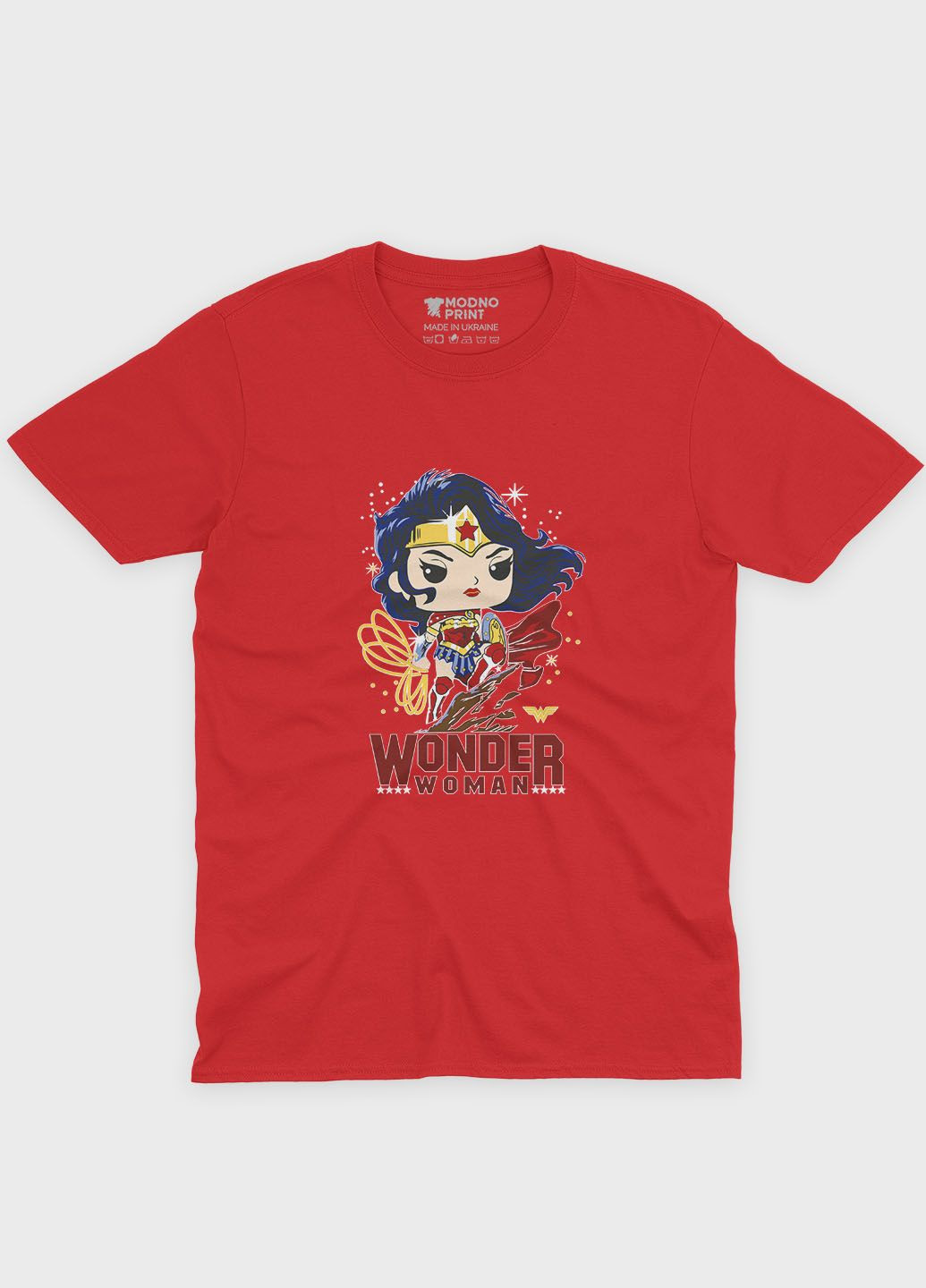 Красная демисезонная футболка для девочки с принтом супергероя - чудо-женщина (ts001-1-sre-006-006-004-g) Modno