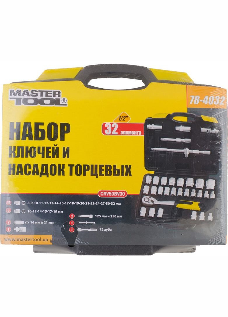 Набір торцевих насадок PROFI CrV 1/2" 8-32 мм, 32 шт (78-4032) Mastertool (340908823)