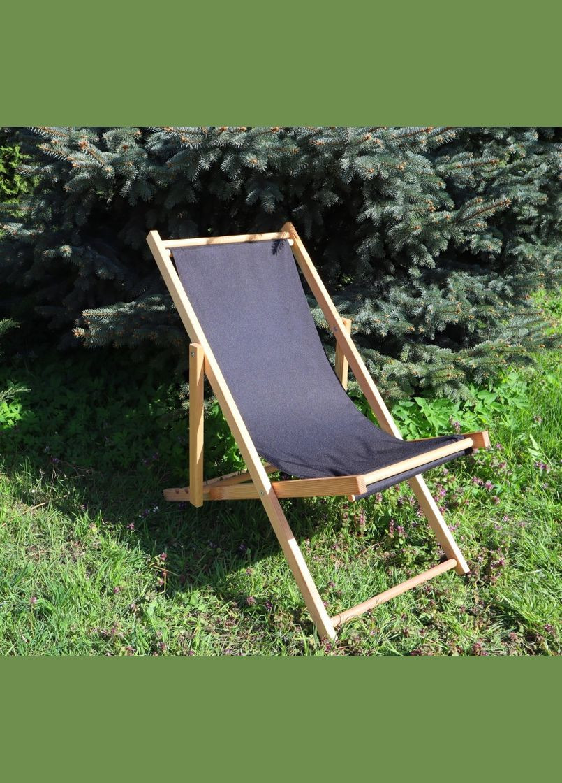 Раскладное деревянное кресло шезлонг с тканью, для дачи, пляжа. Кресла садовые террасные деревянные. Черный No Brand (316257255)