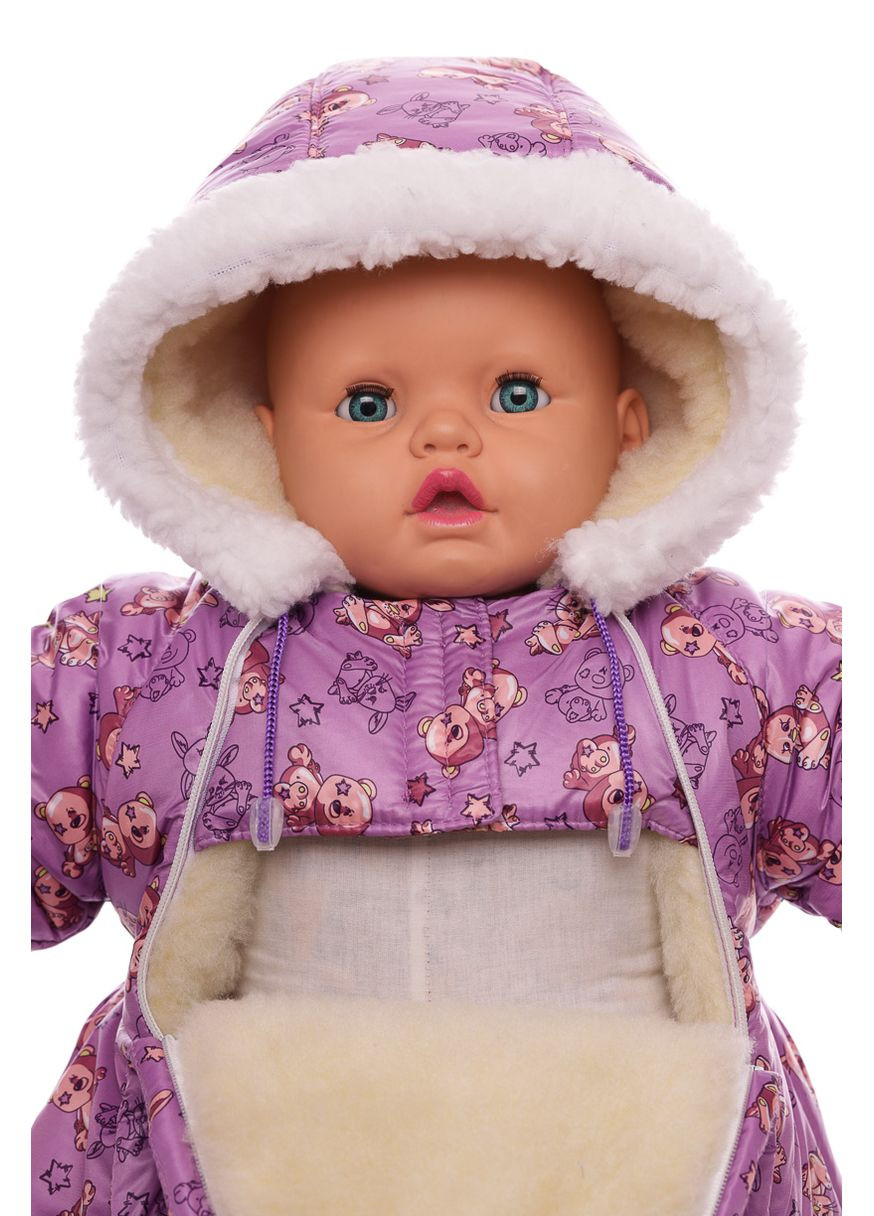 Чоловічок на хутрі для дівчинки без логотипу з принтом зайчиків фіолетовий 74 см (51188) BABYKROHA (297199677)