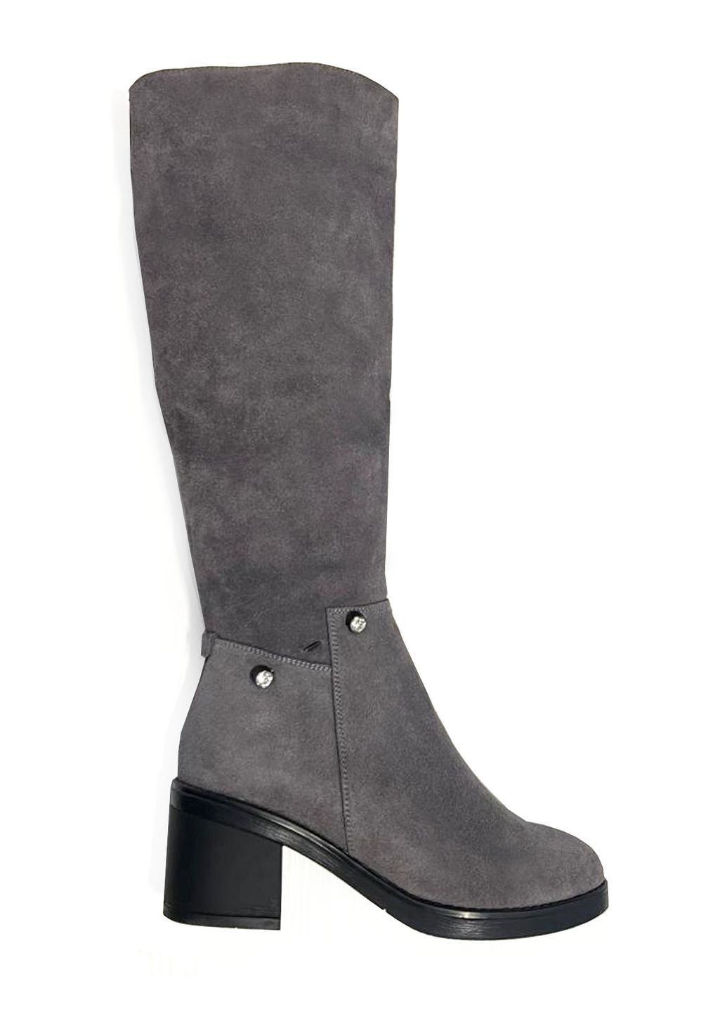 Сірі замшеві чоботи на підборах, европейка. Eliza (363320106)