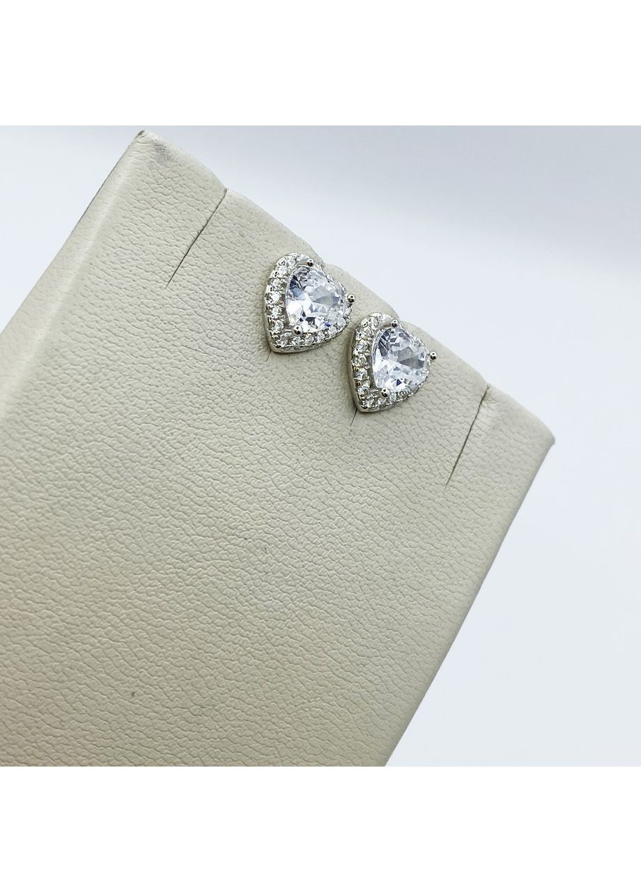 Сережки-пусети срібні з кубічним цирконієм "Серце" 2,4 г No Brand (369737713)