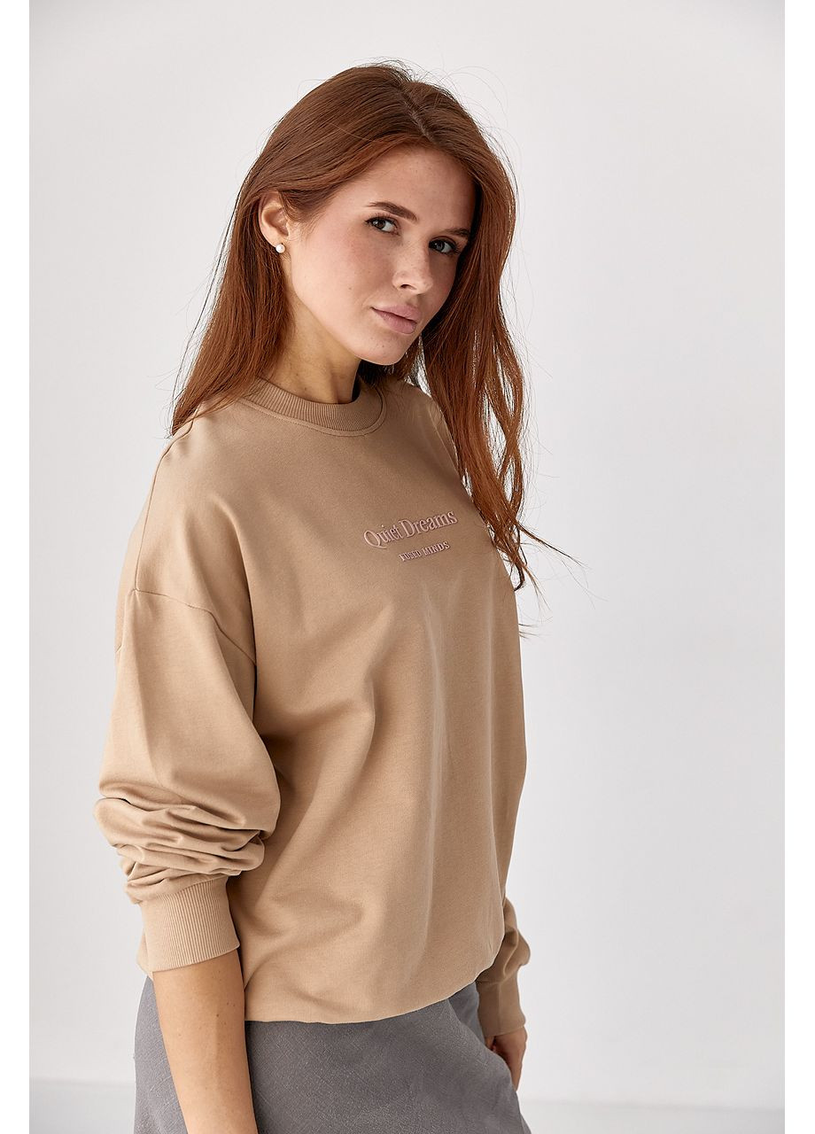 Светло-коричневый свитшот с объемной надписью Lurex (355077374)