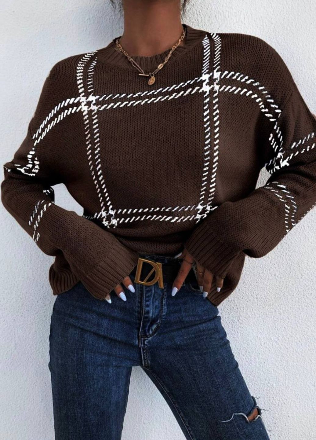 Коричневый демисезонный базовый свитер с круглым воротником Allthings