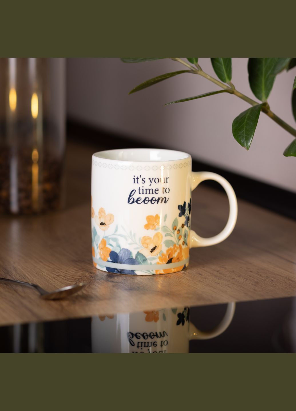 Чашка керамічна 400 мл із квітковим принтом, No Brand (324234991)