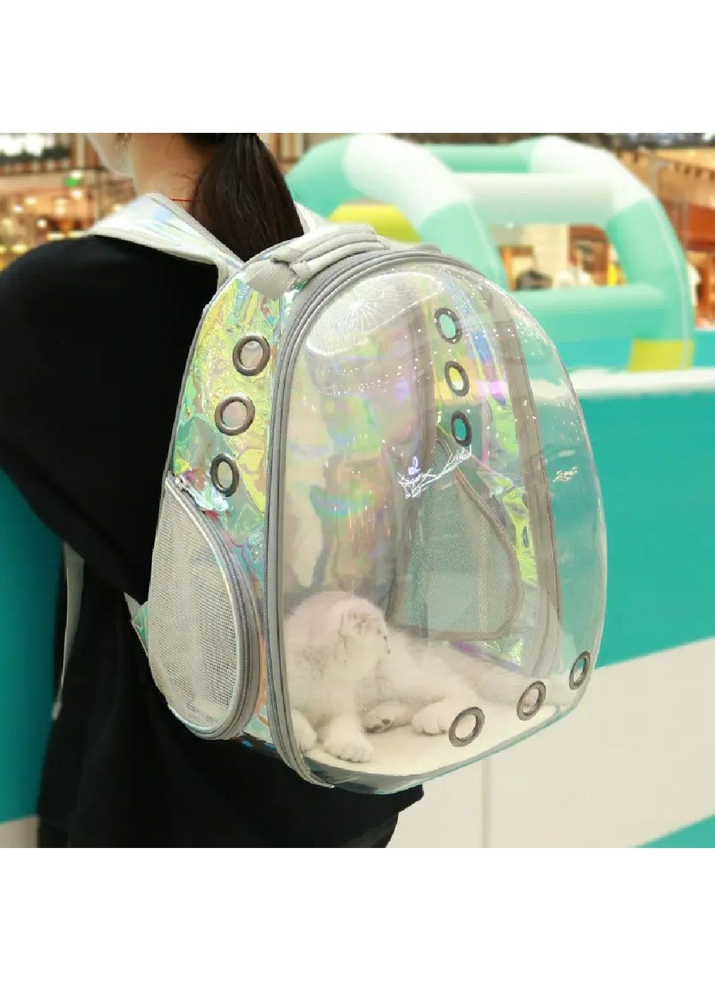 Рюкзак переноска водонепроникна для тварин котів собак з прозорою стінкою 42х31х28 см (477207-Prob) Голографічний білий Unbranded (295469377)