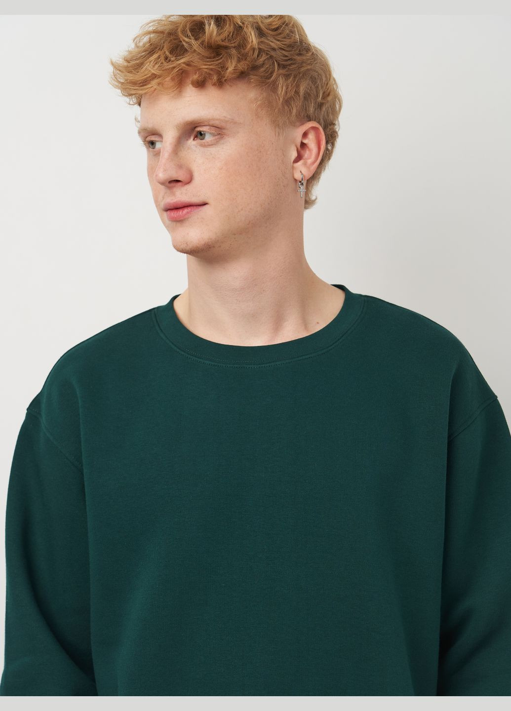 Темно-зеленый свитшот мужской утепленный с начёсом чёрный Роза однотонный без декора (315017747)