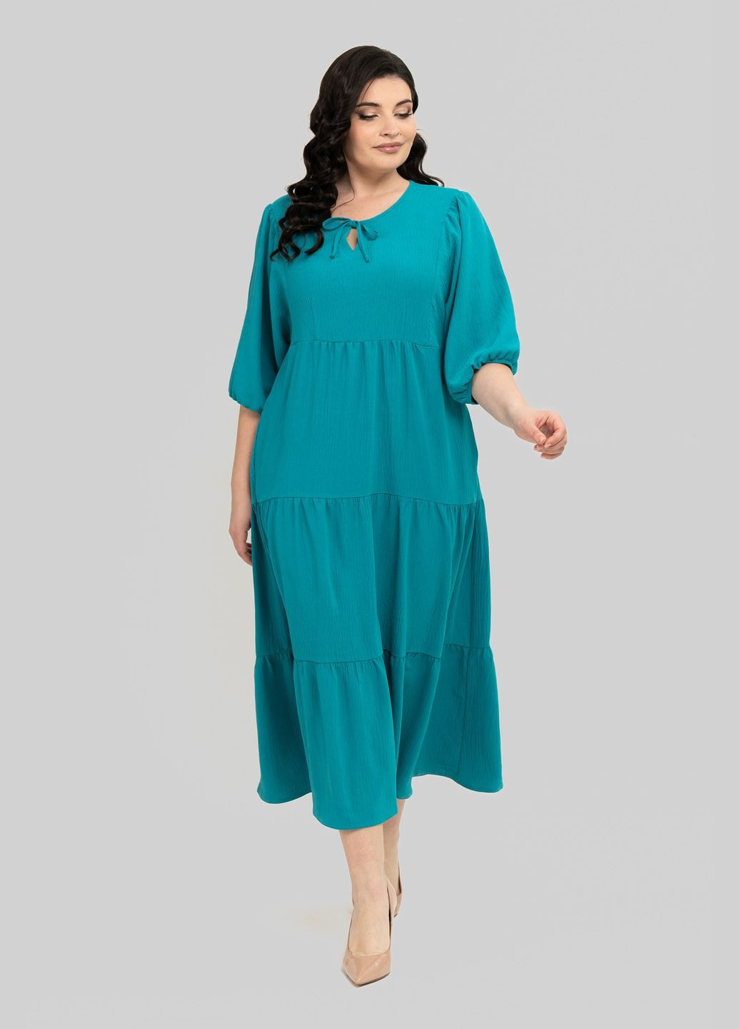 Бирюзовое повседневный платье прямого силуэта из американского крепа горловина-капелька с завязкой на шнурок all posa (ap102345p) A'll Posa