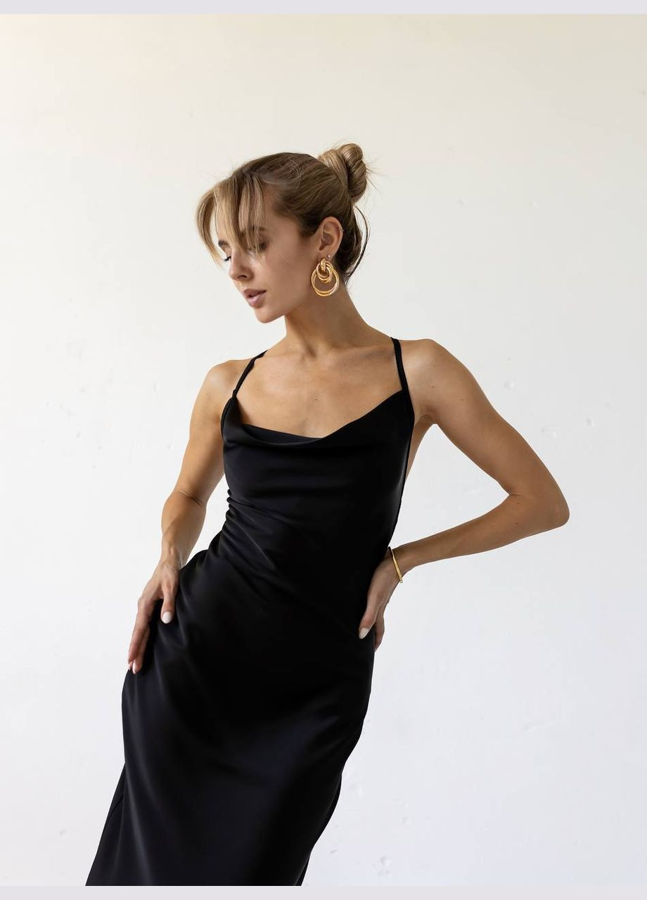 Черное праздничный, коктейльное, вечернее платье комбинация с завязками на спине платье-комбинация Україна однотонное