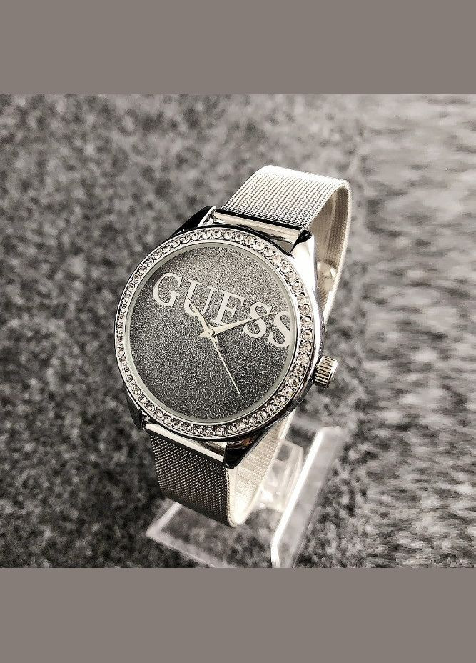 Жіночий наручний годинник з камінчиками на металевому ремінці класичні кварцові сріблясті з чорним (sku_507СЧ) No Brand (346078238)