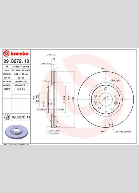 Диск тормозной передний MAZDA 6 II (GH) SPORT 1.8-2.0MRZ,2.5MZR 07-,2.0 2.2MRZ-CD 2.2 16V CD 09- 09.B272.10 Brembo (366136436)