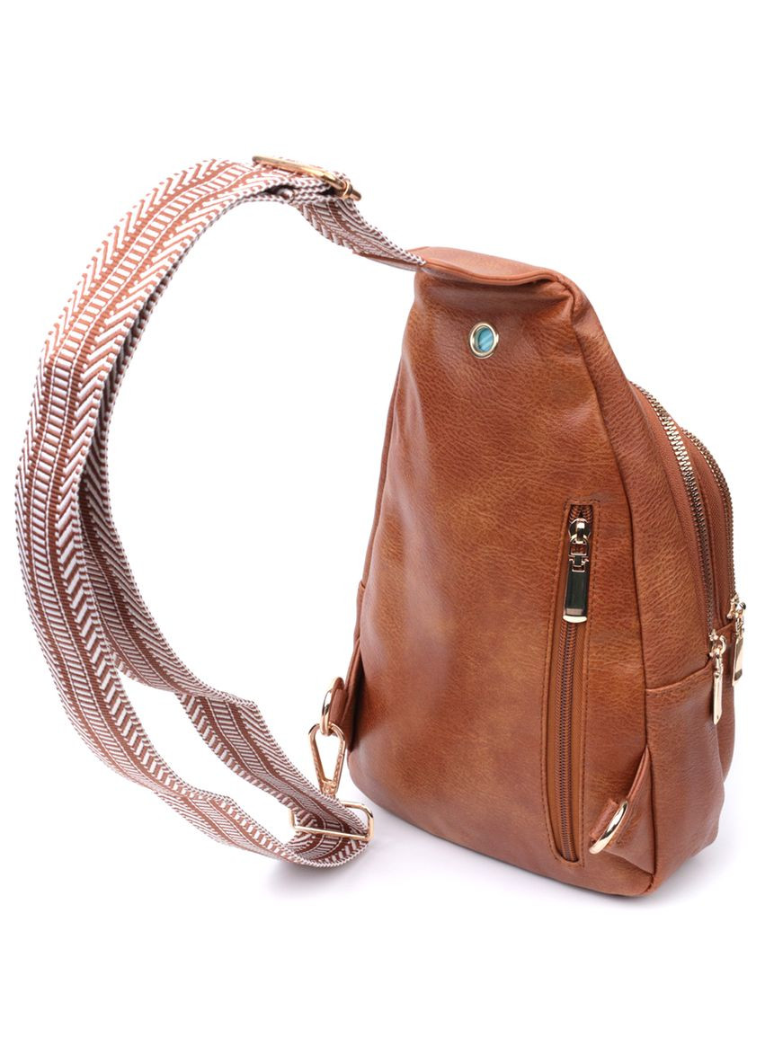 Слинг сумка для женщин из экокожи с карманами и отверстием для наушников рыжая (sku_22749) No Brand (329853384)