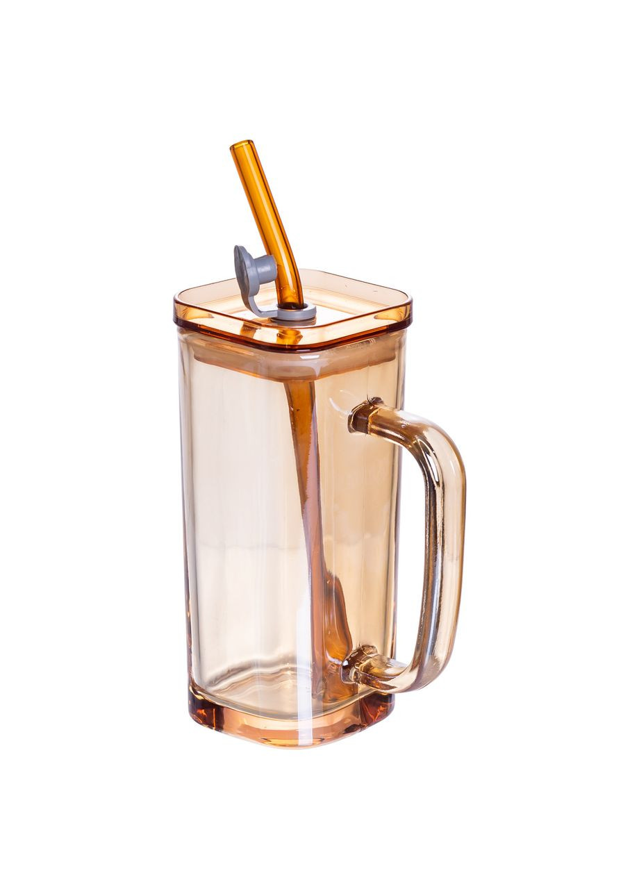 Кружка стеклянная с крышкой и трубочкой 280 (мл) HP-19-53GLD (A-046885) Yiwu (370381721)