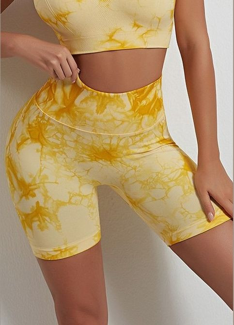 Женские мраморные велосипедки для фитнеса с пуш-ап эффектом спортивные шорты тай-дай с высокой талией No Brand (329201988)
