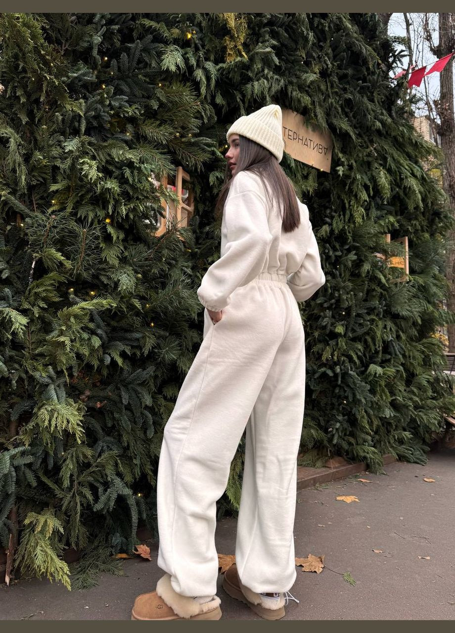 Женский комбинезон No Brand однотонный молочный спортивный, повседневный, кэжуал, денил флис