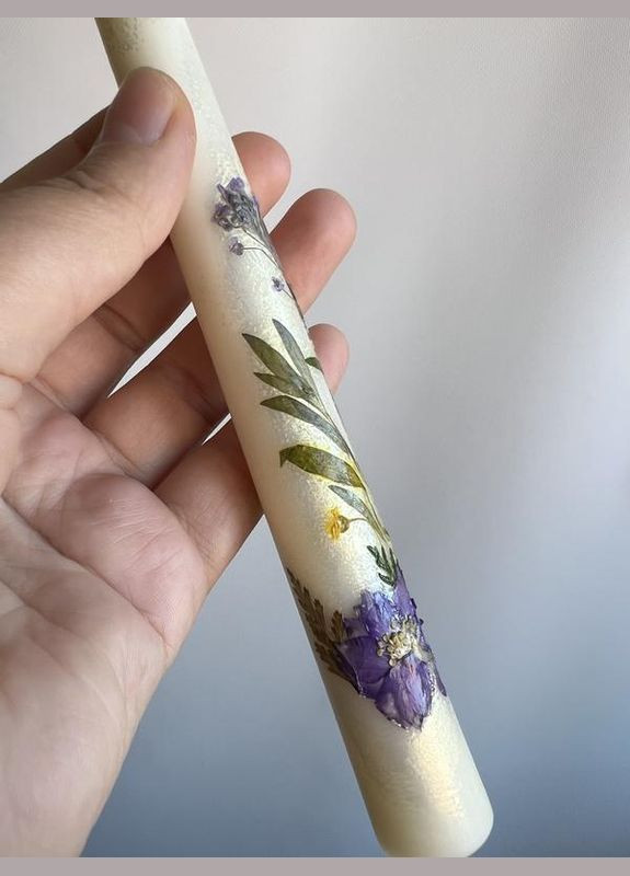 Конусна святкова свічка з сухоцвітами | воскова ручної роботи | весільна або інтер'єрна Hand Made (346591204)