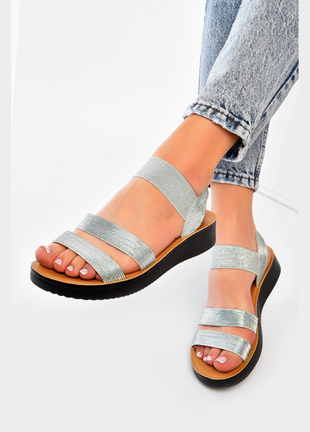 Светло-голубые босоножки женские светло-голубого цвета Let's Shop на резинке