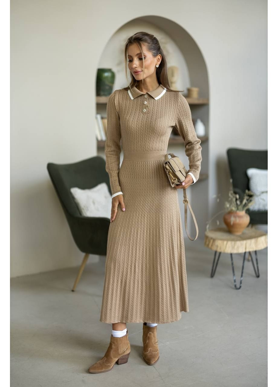 Темно-бежевое повседневный платье женское а-силуэт KaraMix однотонное