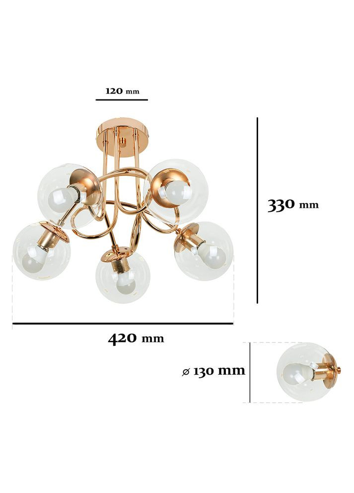Потолочная золотая люстра с 5 плафонами-шарами "Modern Glow" (52-9910-5 GOLD+CL) No Brand (370070773)