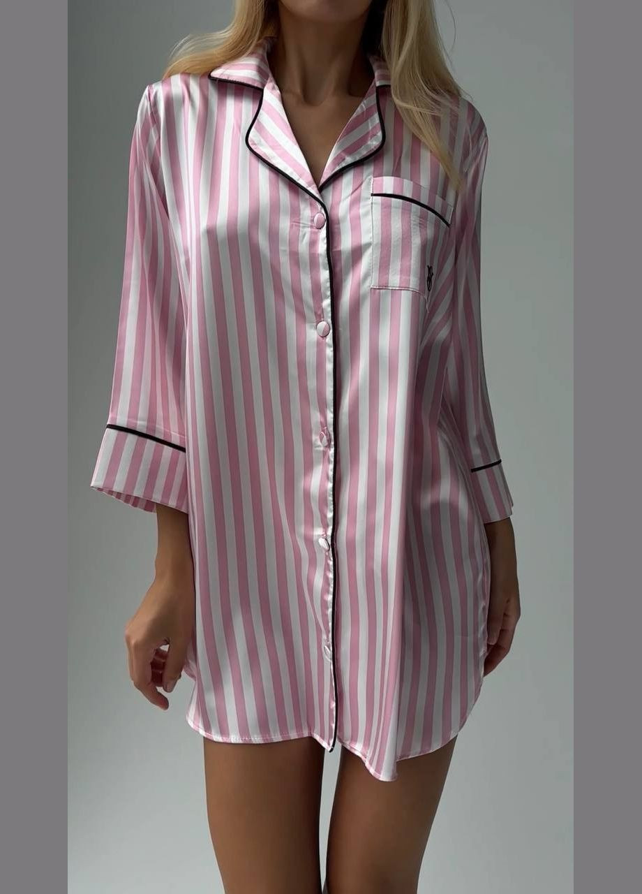 Розовая домашний рубашка в полоску Vakko