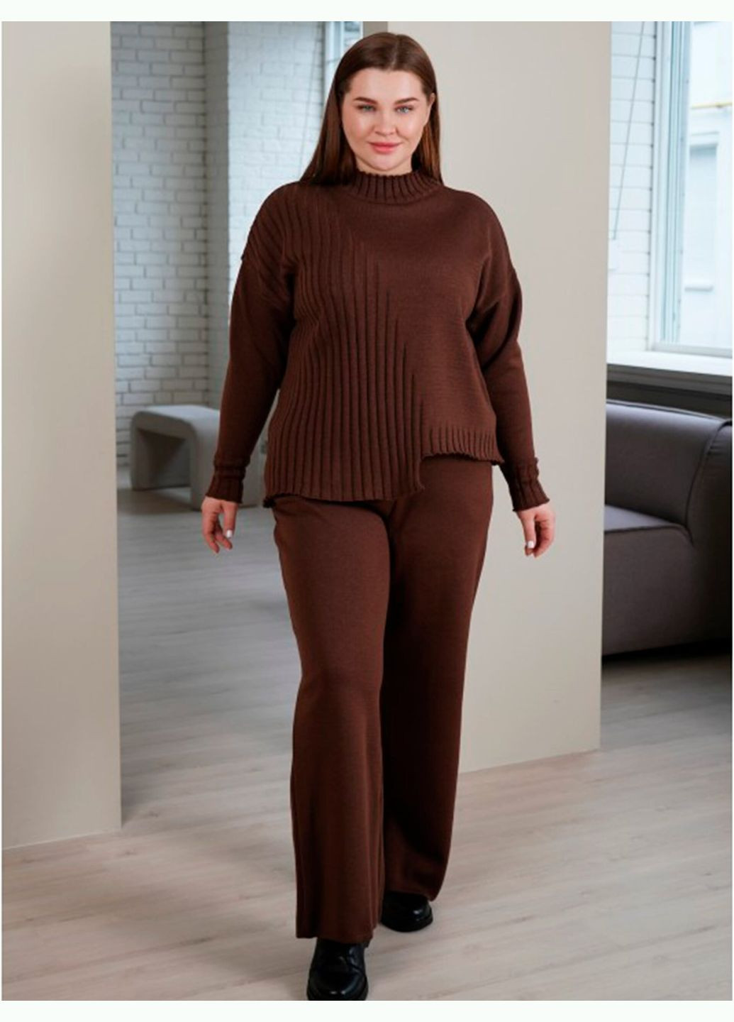 Коричневий демісезонний базовий в’язаний жіночий светр (sviter-molochnj-shokolad) Nita
