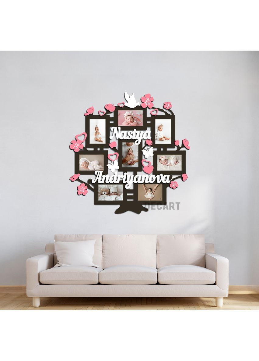 Декор для кімнати Дерев'яне панно Сімейне дерево «Happiness» 78x77 (рамки 10x15 - 8 шт) Decart (360613166)