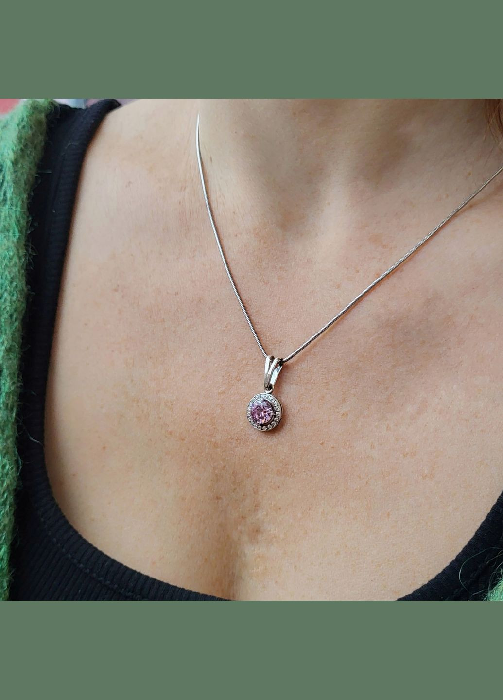 Серебряная подвеска Кулон круг с Розовым камнем черненное серебро 925 пробы 31090/3 1.51г No Brand (306741281)