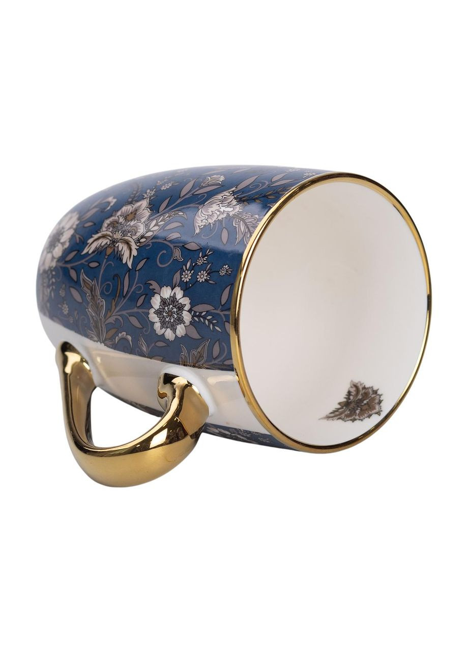 Керамічна кружка 400 (мл) із золотим обідком для чаю та кави Синяя Liling Rongxiang Ceramic (360456835)