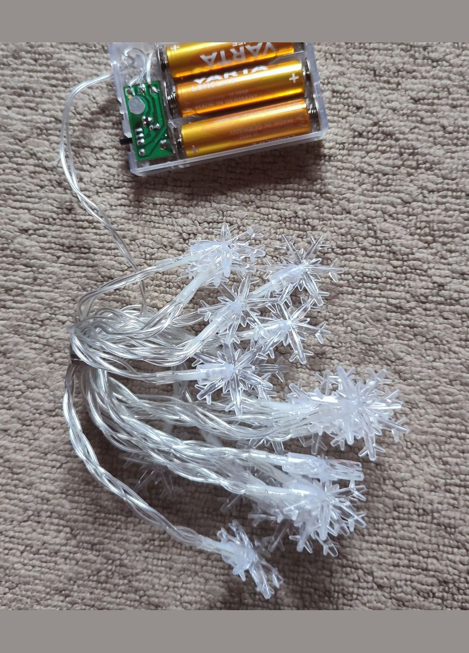 Гирлянда Снежинки 20 LED 3 м на батарейках АА 3 шт холодный белый No Brand (341538737)