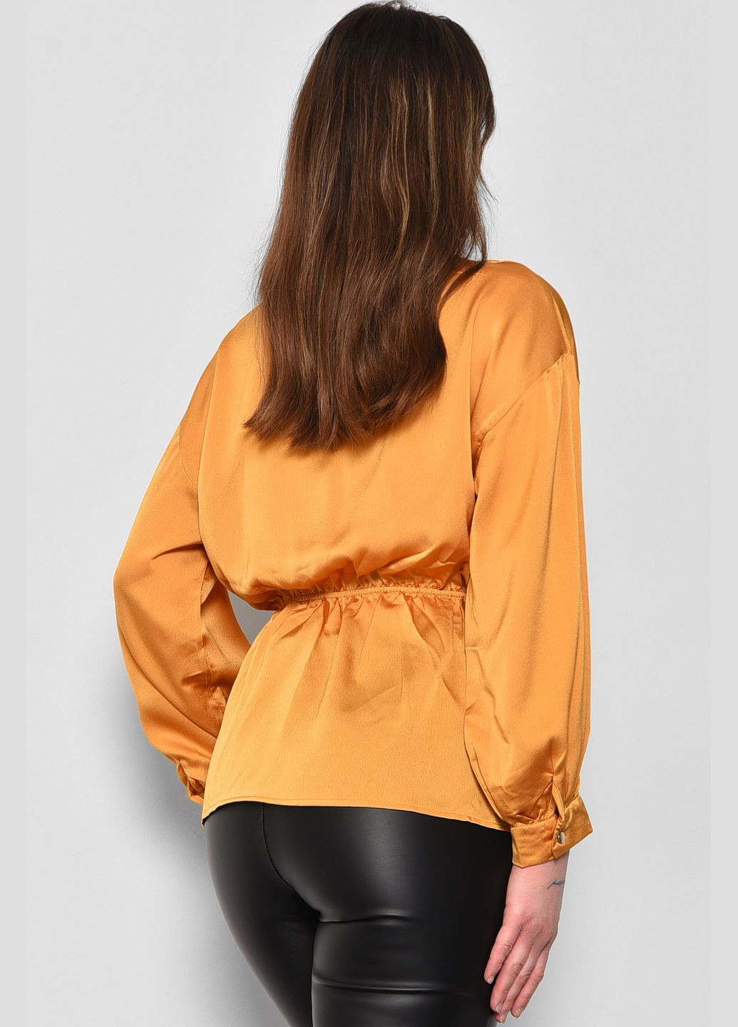 Горчичная демисезонная блуза женская горчичного цвета с баской Let's Shop
