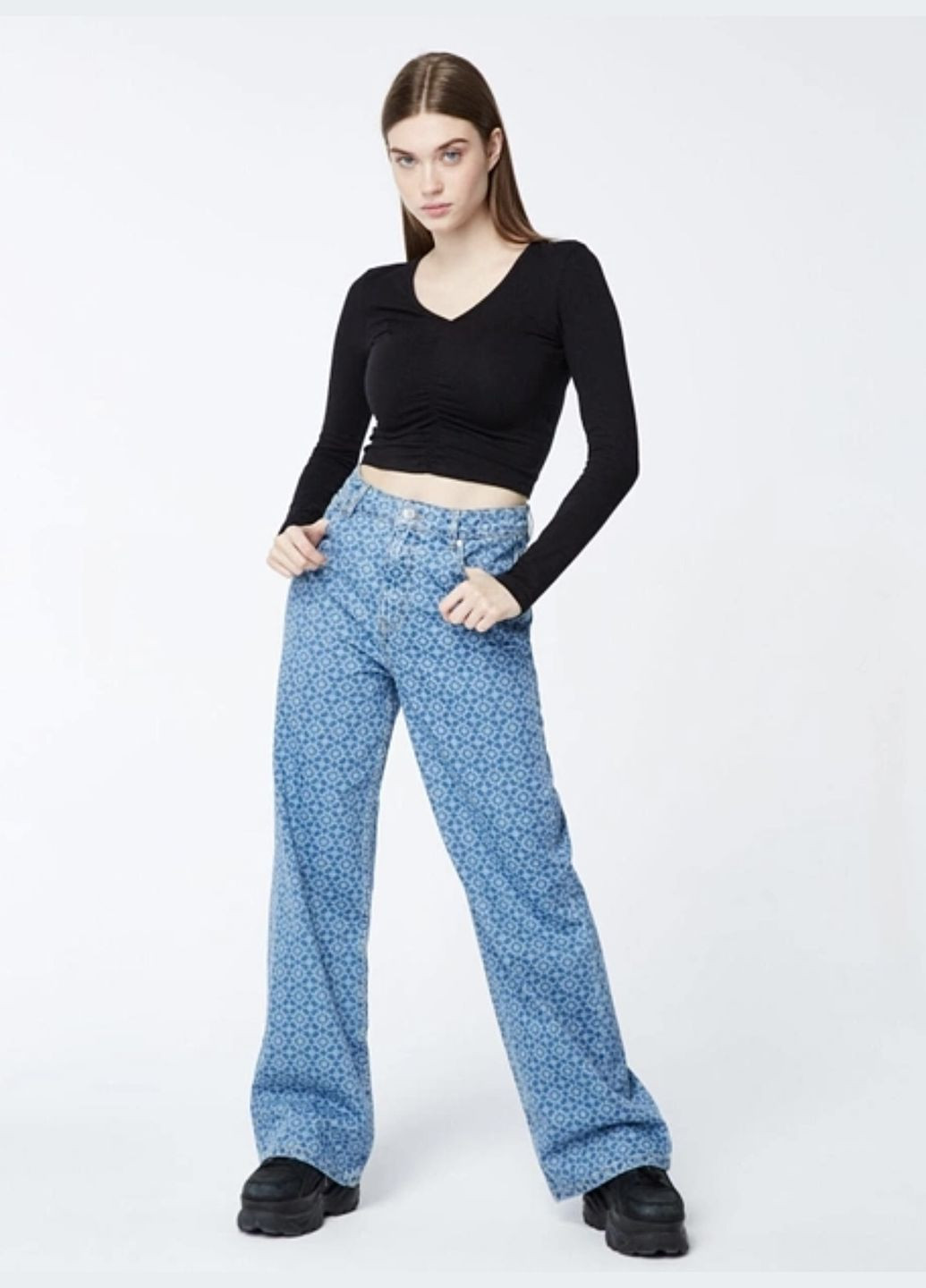 Джинсы Синие с принтом 292- Jennyfer - (292564206)