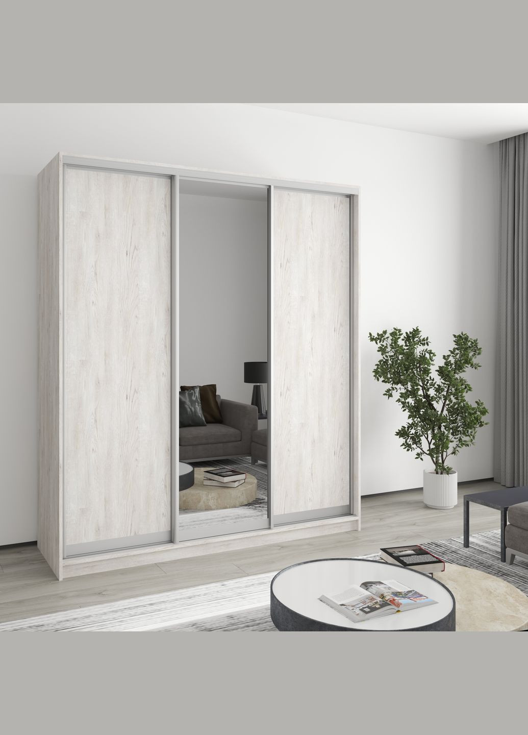 Шафа-купе тридверна Стандарт AL 2ДСП/Дзеркало 180x45x210 см Аляска сірий (MBS-2950) MebelStar (346288270)