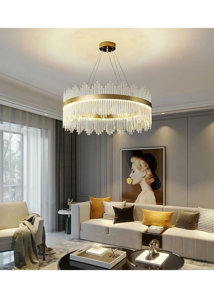 Люстра светодиодная подвесная LED светильник для квартиры на потолок лэд 26923 Золото 50-180х60х60 см. Sunnysky (335975063)