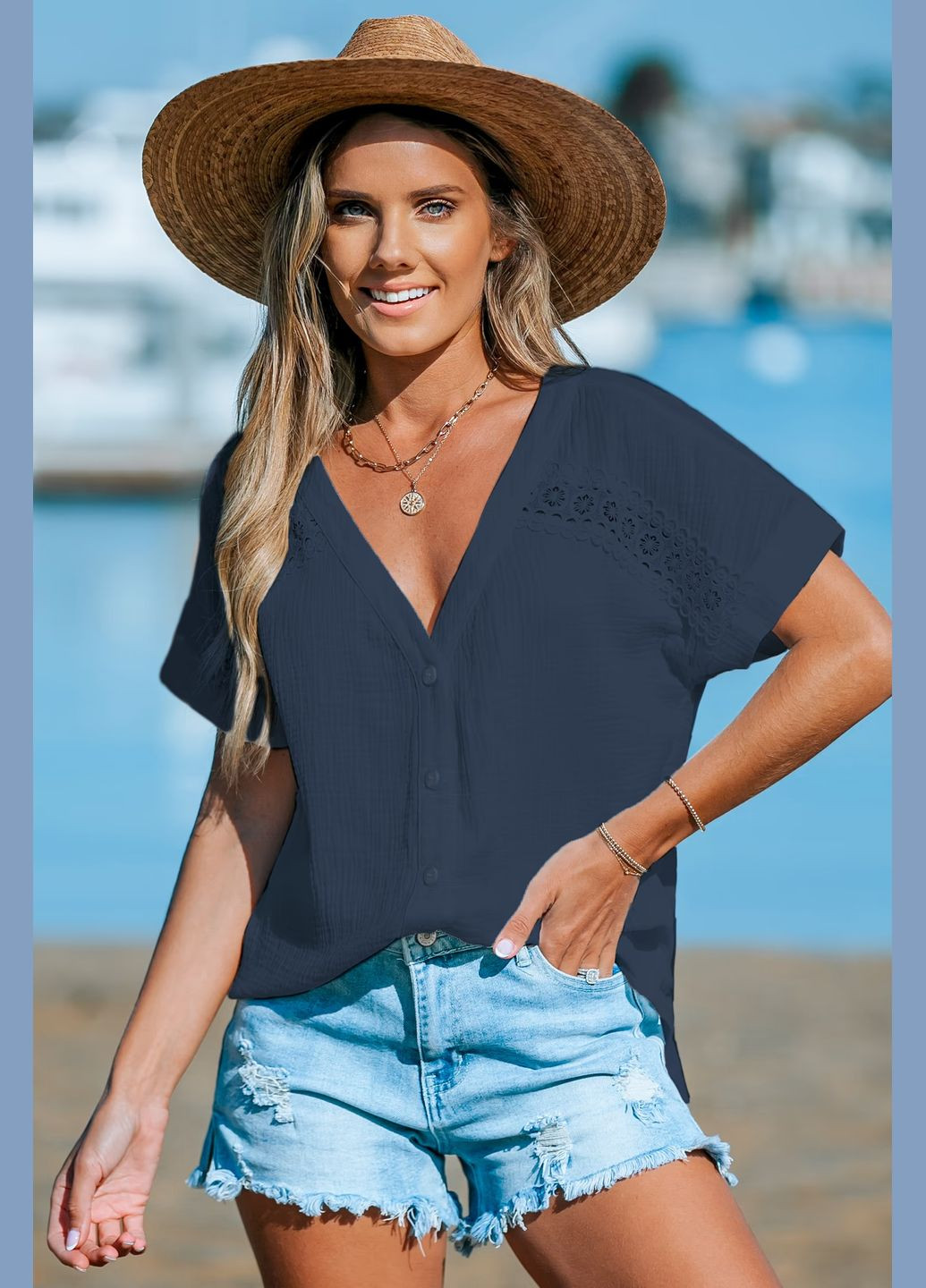 Тёмно-синяя блуза CUPSHE