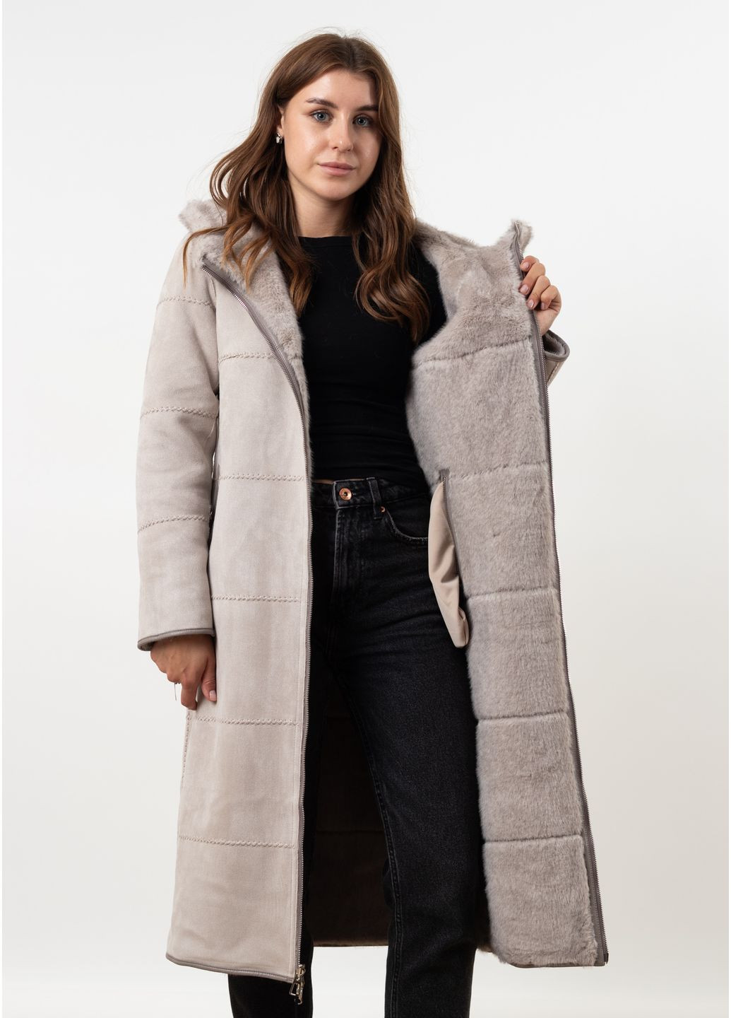 Серо-бежевый зимний Пуховик MissLynx