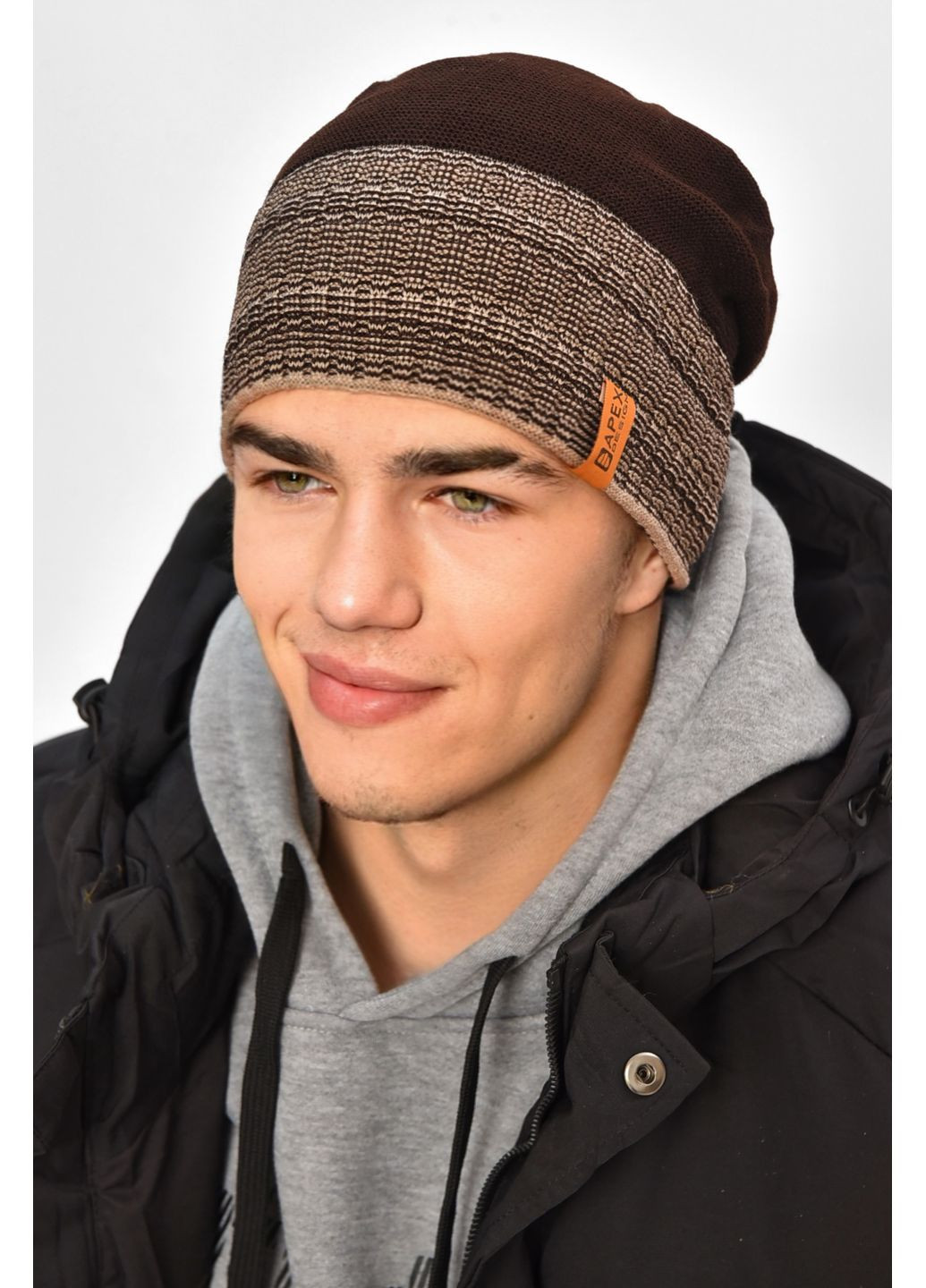 Шапка чоловіча на флісі коричневого кольору Let's Shop (366546082)
