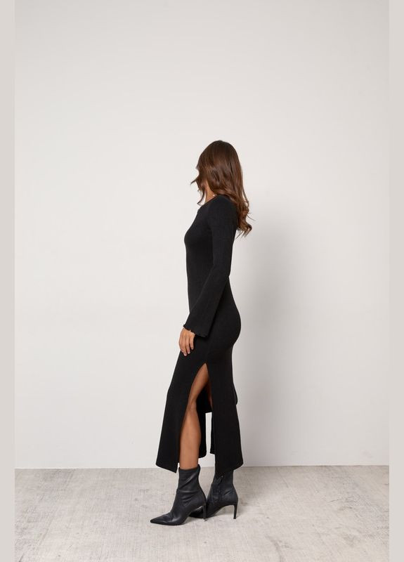 Чорна повсякденний трикотажна сукня з розрізами ARTMON