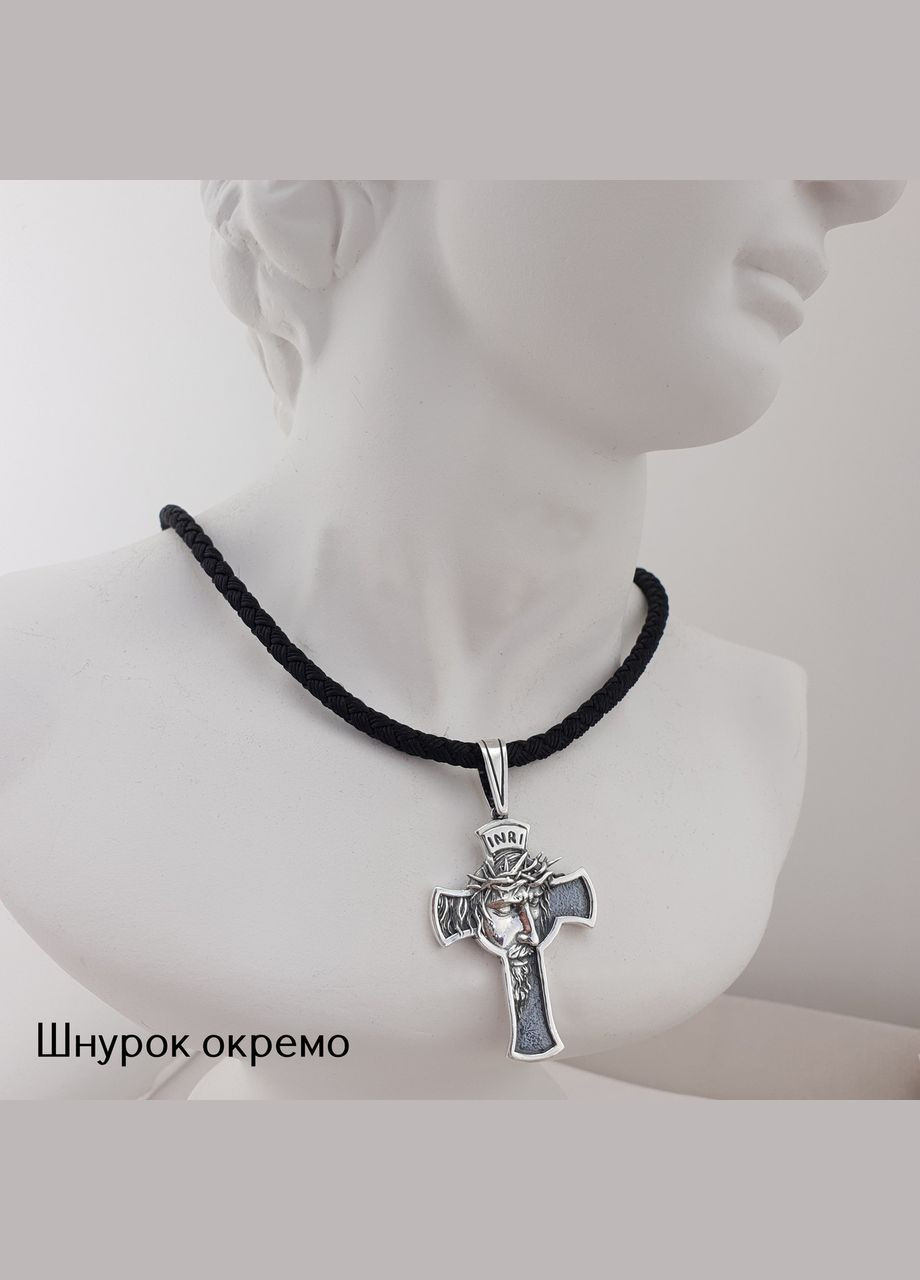Массивный серебряный кулон крестик Лик Иисуса в терновом венке. Мужской православный крест из серебра 925 ZLATO (277979719)