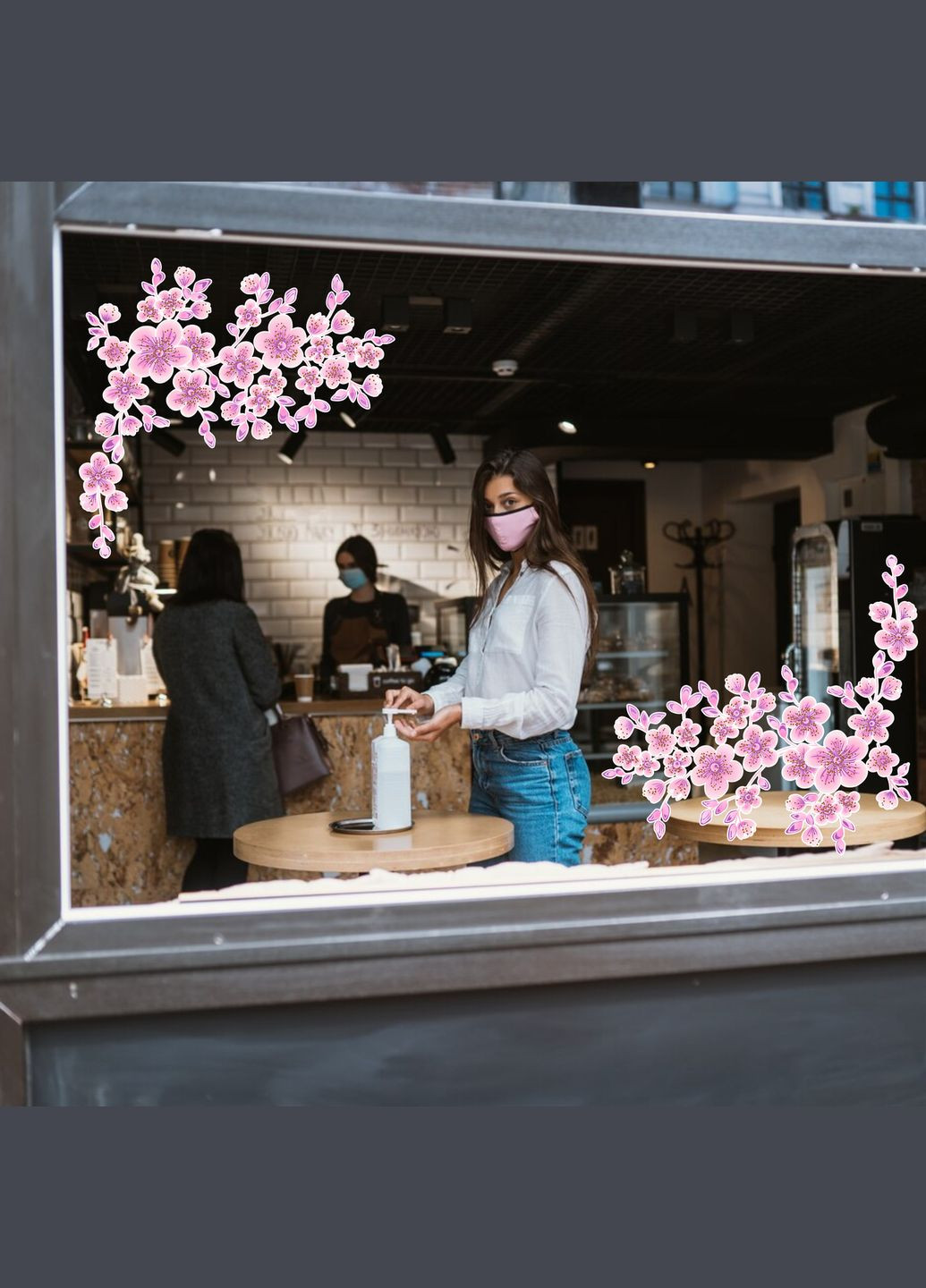 Наклейка вінілова інтер'єрна декор на вікно (вітрину, скло, дзеркало) "Гілки квітучої Сакури. Квіти Сакури" з оракалу Кавун (316116254)