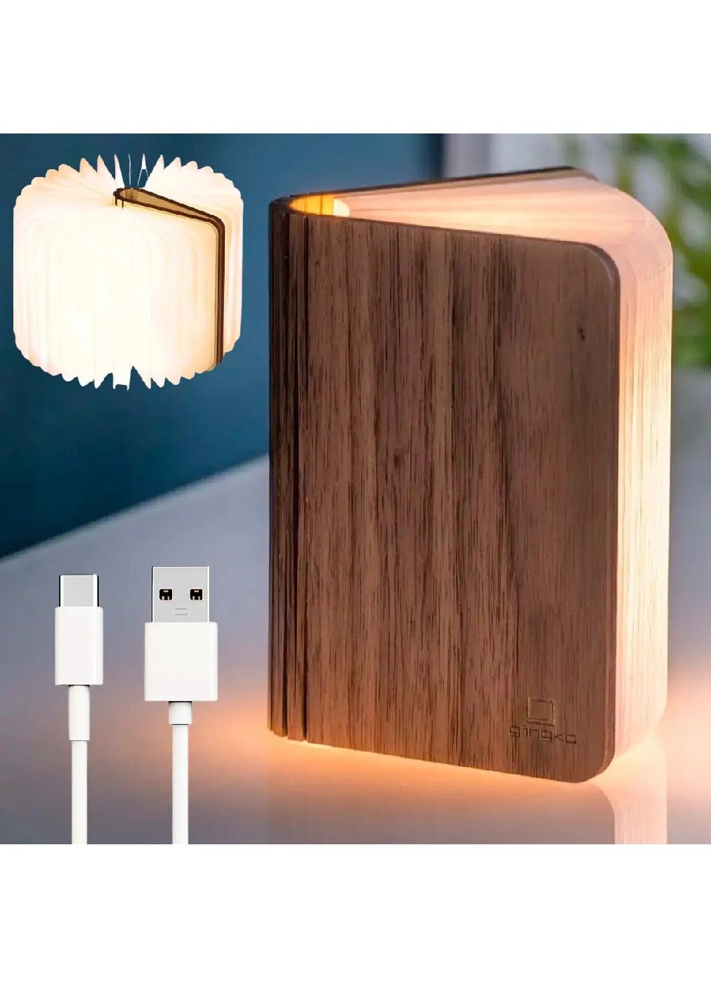 Настільний акумуляторний світлодіодний нічник лампа книга із зарядкою від USB магнітами для кріплення 10х9х2,2 см (480409-Prob) Unbranded (335003930)