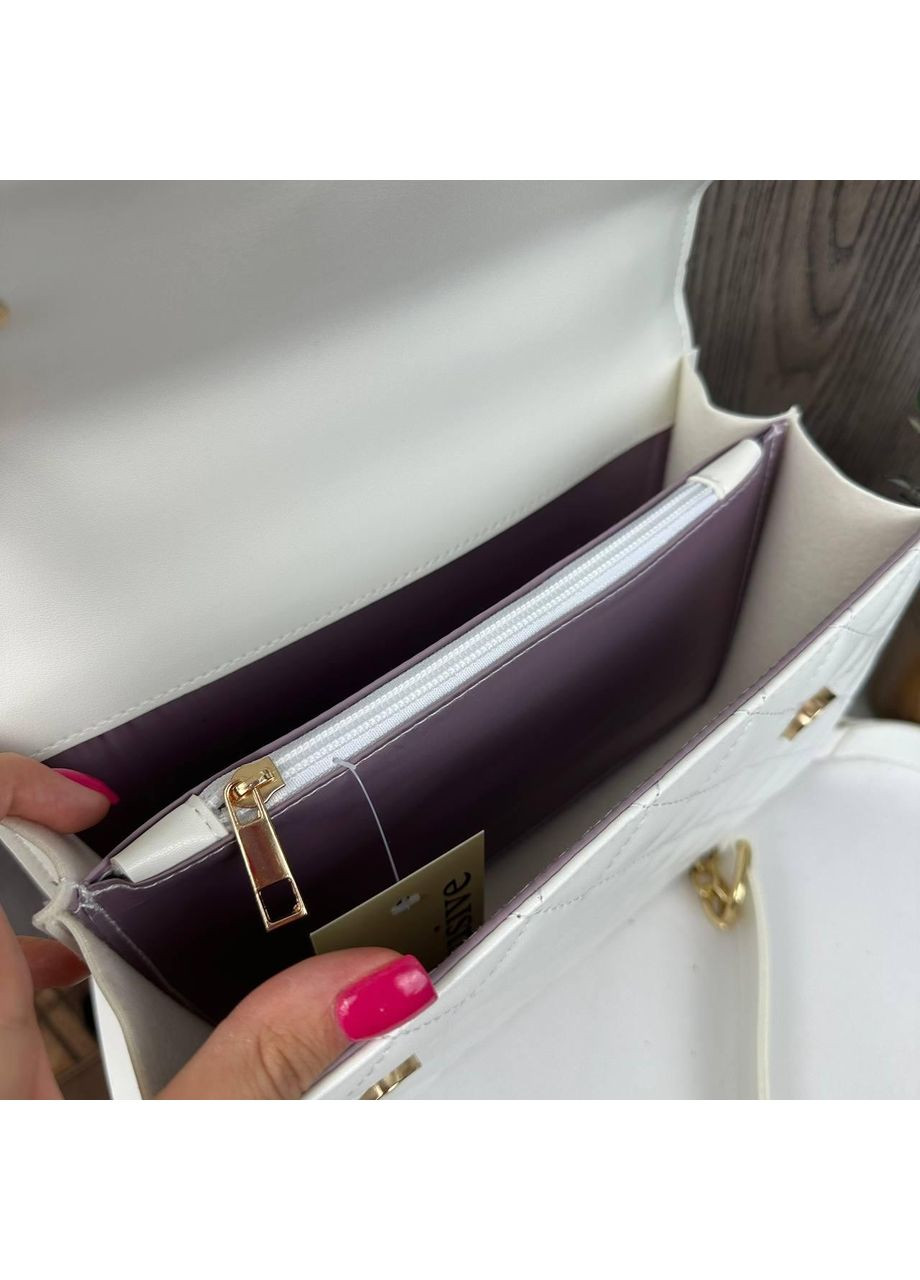 Міні сумочка через плече біла стьобана з ланцюжком екошкіра ProDobro (363258827)